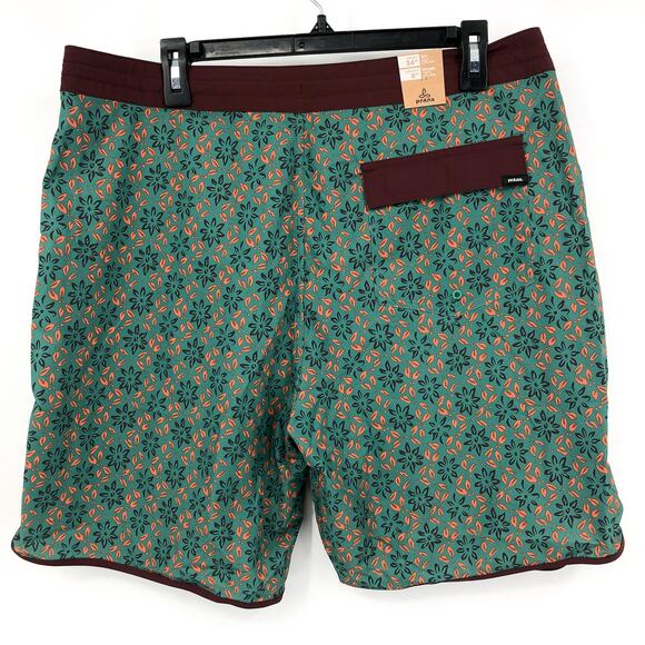 PRANA Men's Vintage Boardshort Size 34 Green Cove Geo Floral 8" Inseam Swim NWT - Picture 7 of 9